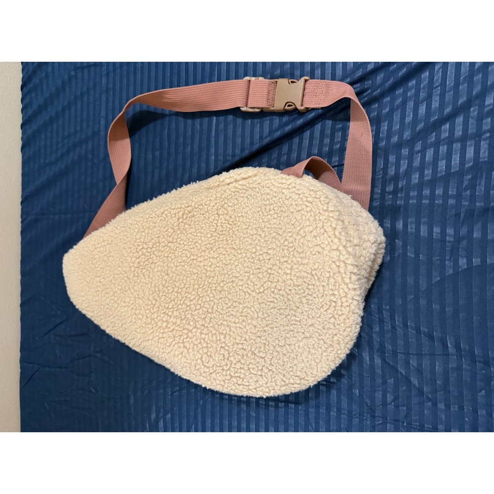 Beige Sherpa Fleece Belt Bag Adjustable Strap Fanny Pack NB223172